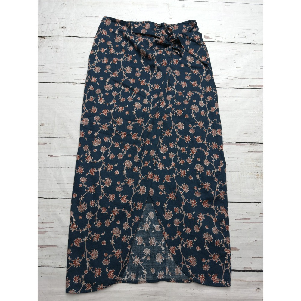 Future Collective Jenny K Lopez Floral‎ Midi Wrap Skirt Blue Rust Cotton Size 4